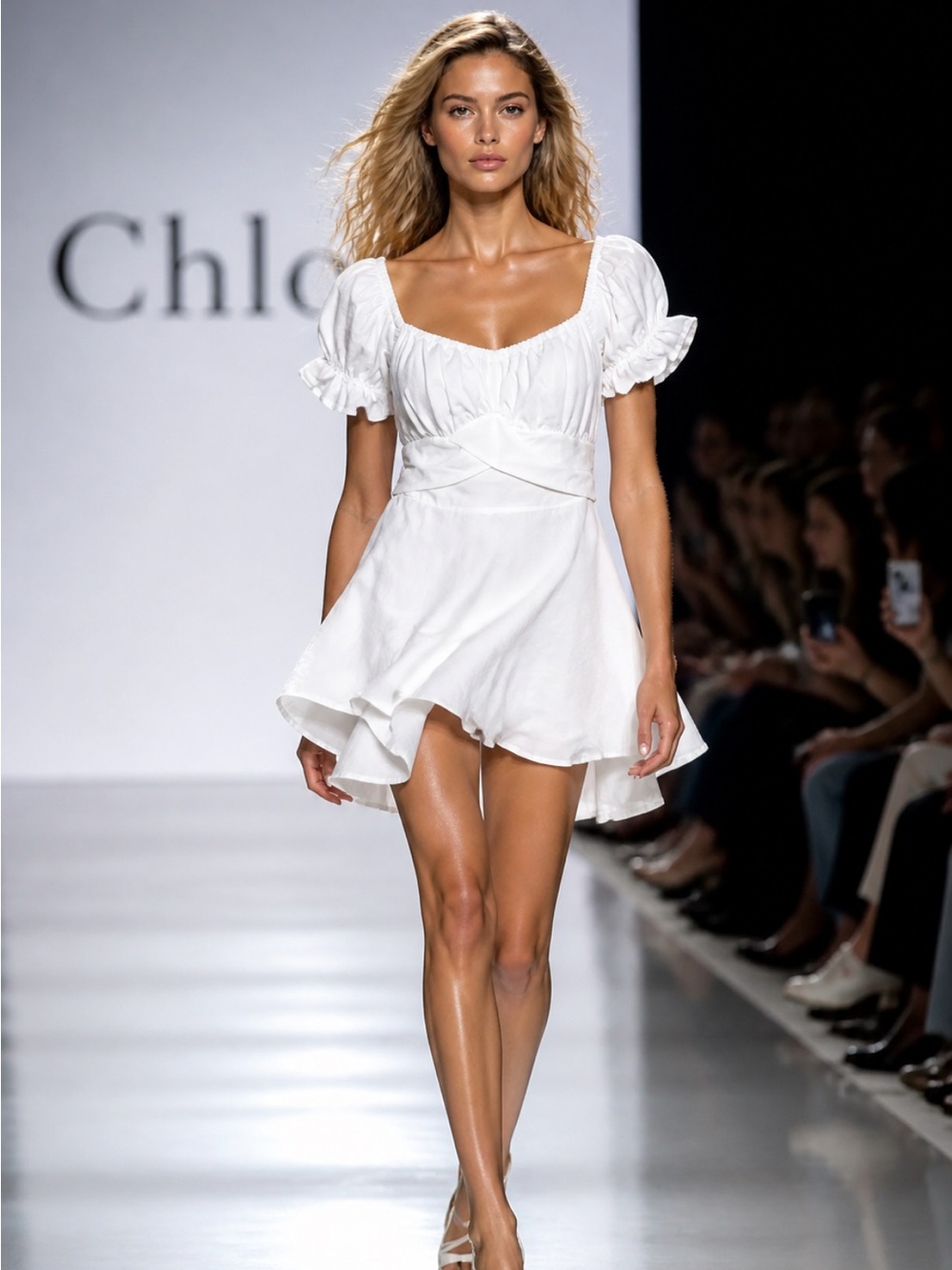 White Puff-Sleeve Mini Dress